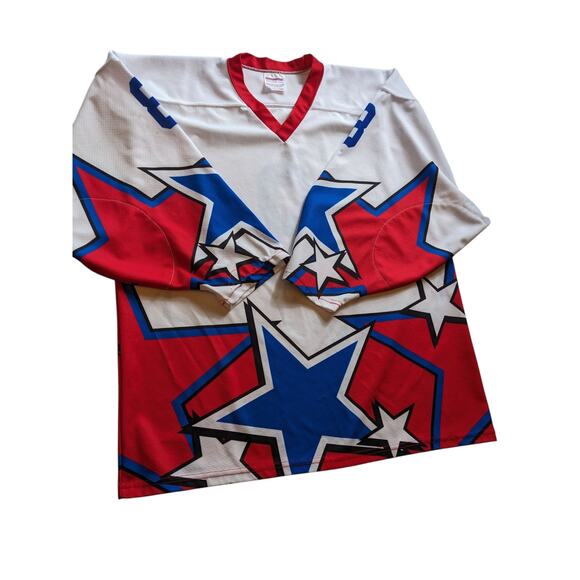 Projoy Hockey Jersey #8 Adult Large White Red Blue Stars Graphic Canada Vintage - Picture 16 of 16